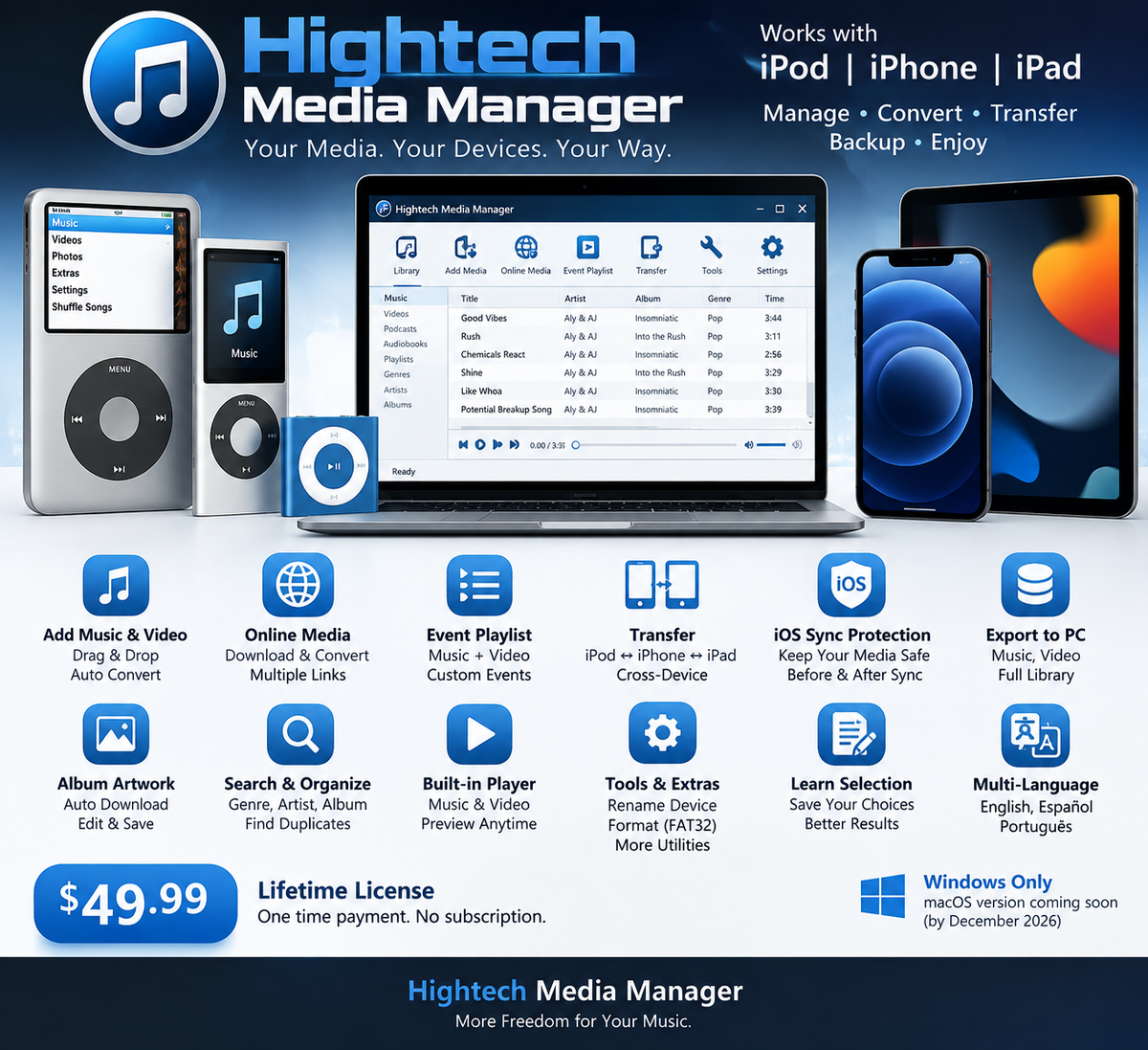 Hightech Media Manager 2.1 for Windows - iPod, iPhone and iPad media management